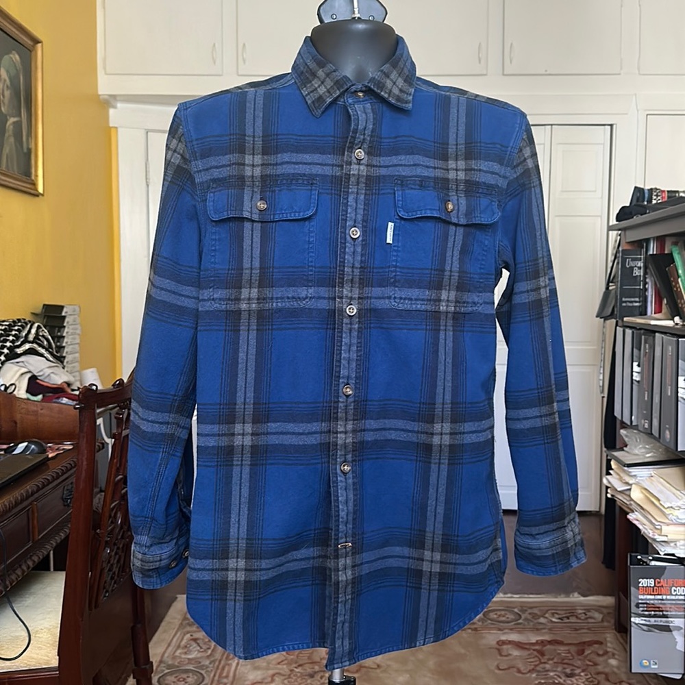 Carhartt Original Fit Plaid Flannel Button Down Shirt Blue Size S - Picture 4 of 12